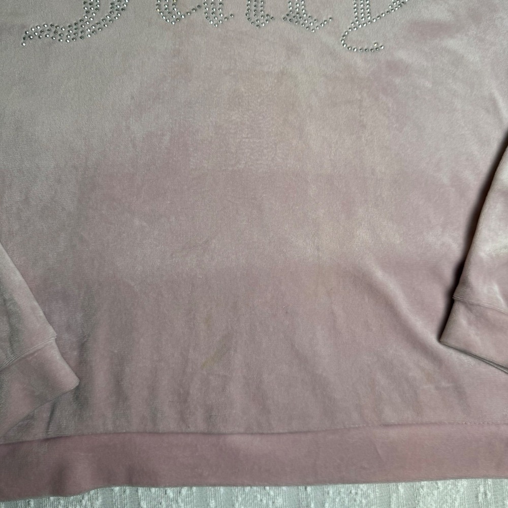 Juicy Couture Velour Pullover Sweater Pink Rhinestone Logo Crewneck Size M Y2K - Picture 16 of 16